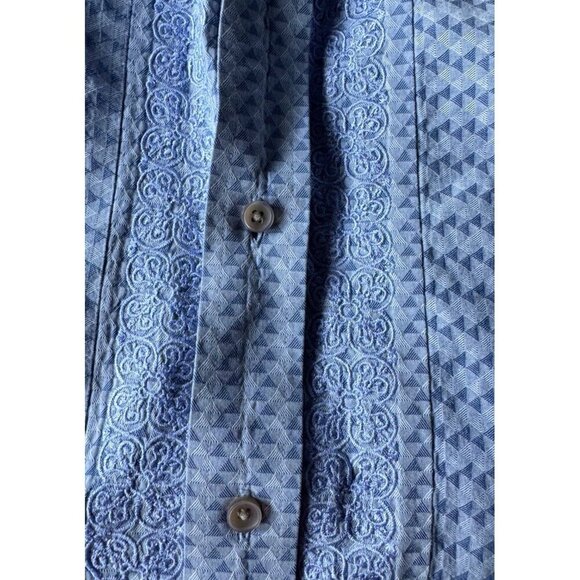 Robert Graham Mens Sz XL Blue Geometric Embroidered Flip Cuff Casual Dress Shirt - Picture 8 of 12